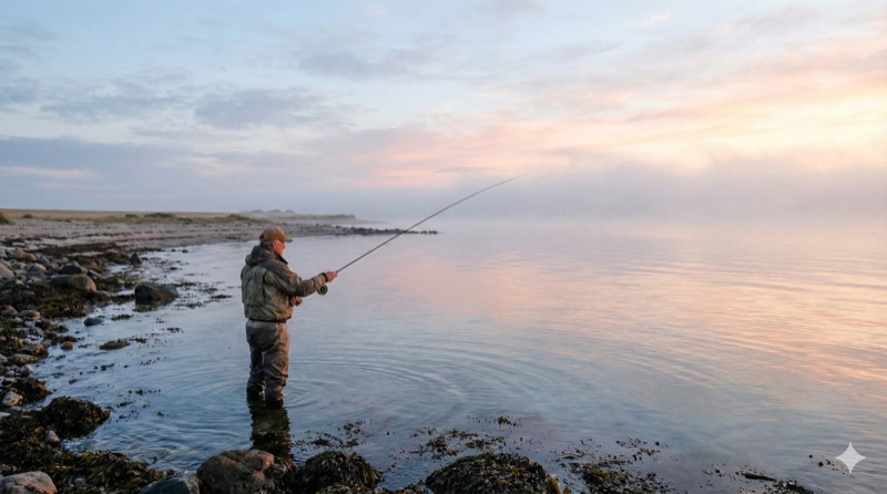 Meerforellenangler an der Küste von Falster