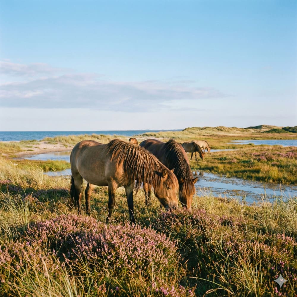 Konik-Wildpferde im Naturschutzgebiet Bøtø auf Falster