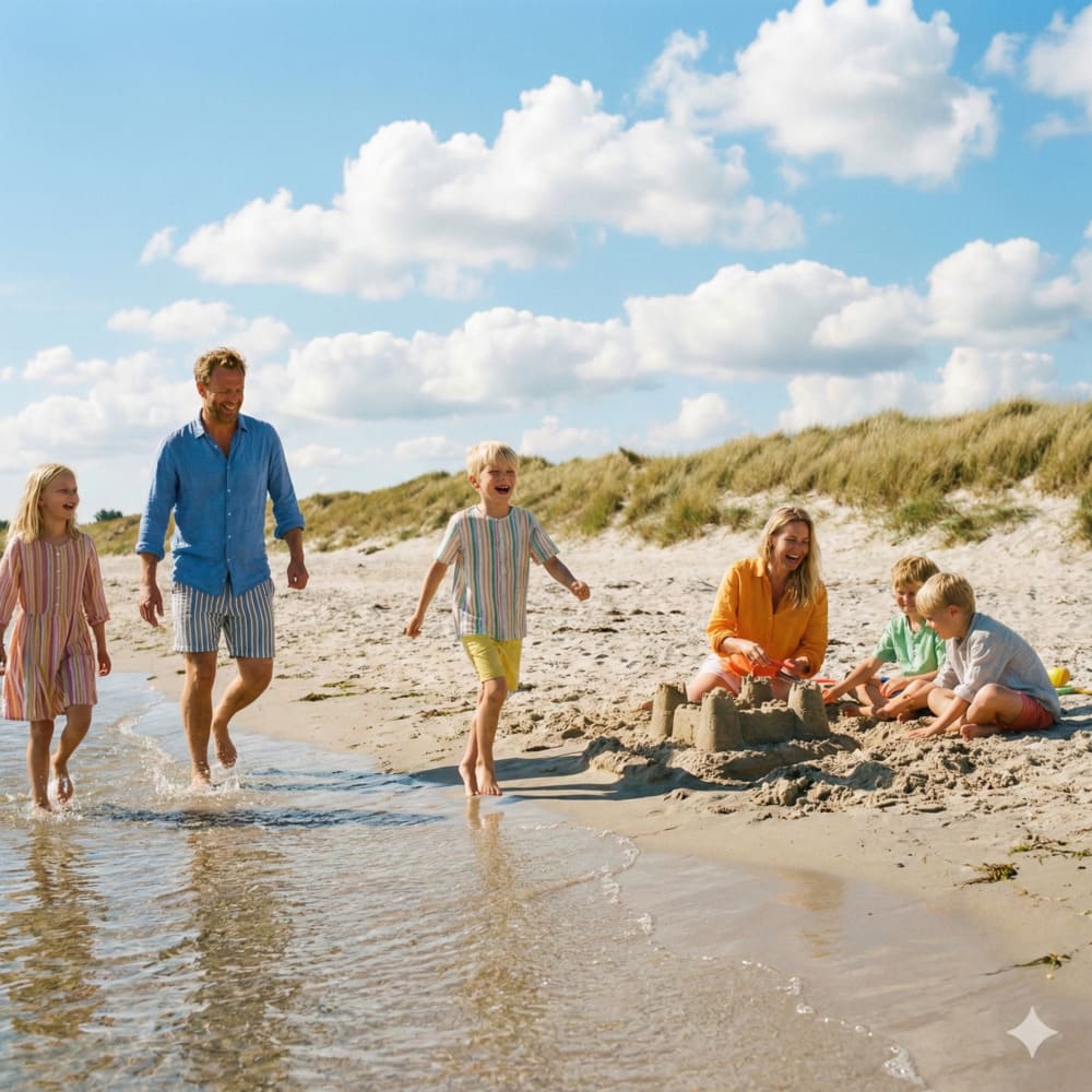 Familie am Strand von Falster – perfekt für den Familienurlaub