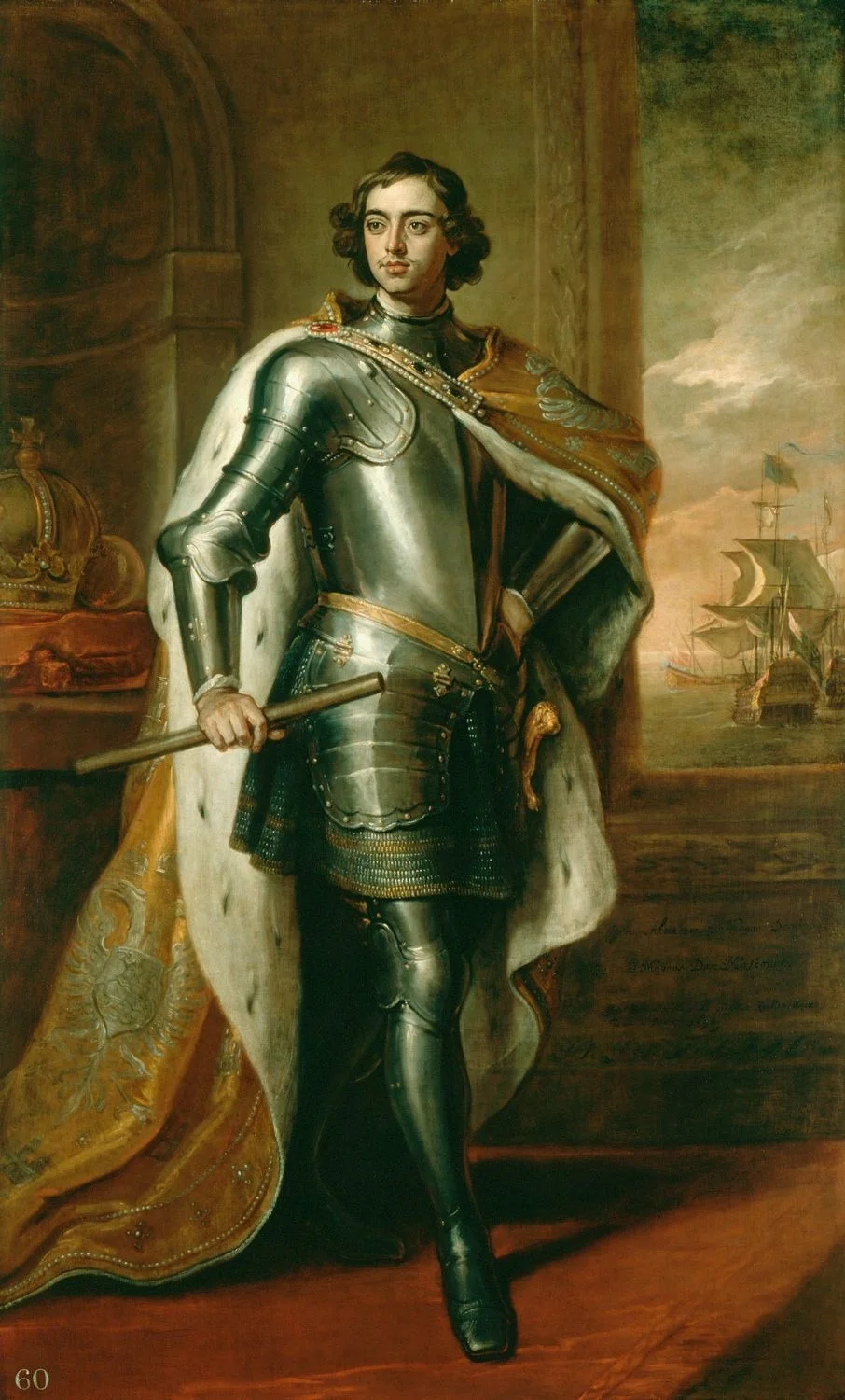 Porträt von Zar Peter dem Großen in Rüstung, gemalt von Godfrey Kneller 1698