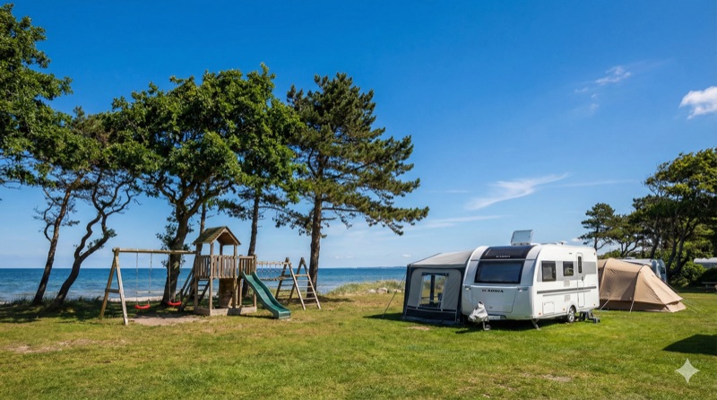 Campingplatz hinter den Dünen — typische Sicht für die drei Plätze in Marielyst auf Falster