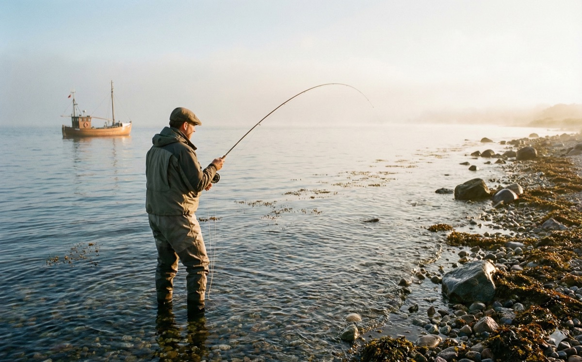 Angler an der Küste von Falster